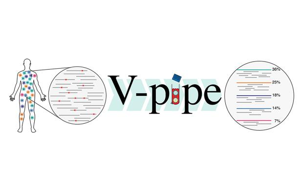 v-pipe logo with dna and human illustration