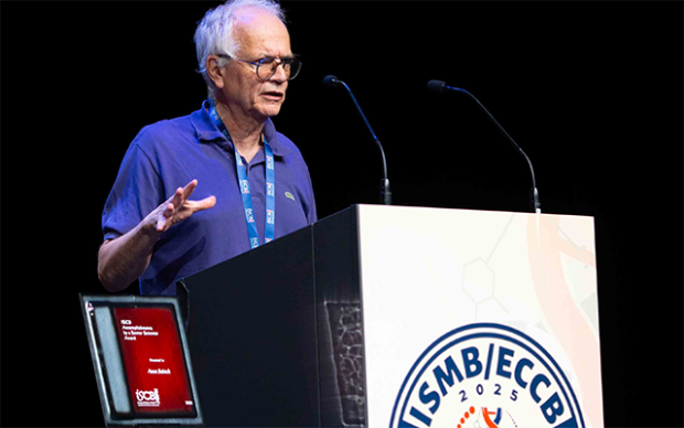 Amos Bairoch giving a talk at the joint 33rd Intelligent Systems for Molecular Biology (ISMB) annual conference and 24th European Conference on Computational Biology (ECCB)