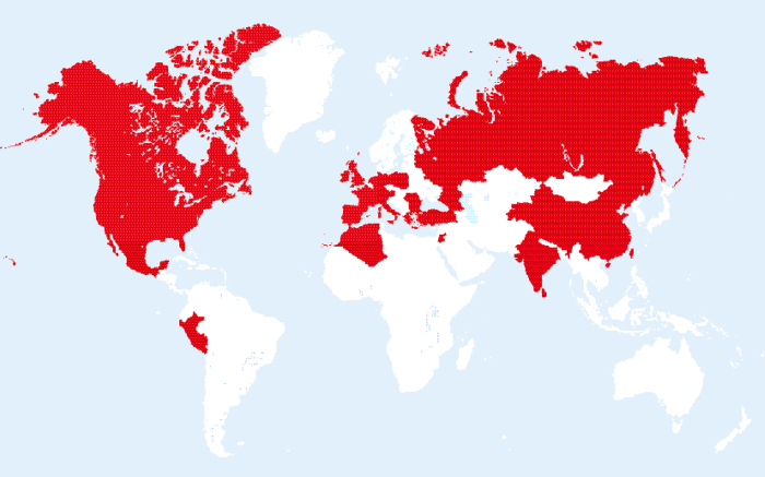 A map representing the diversity of nationalities of SIB employees.