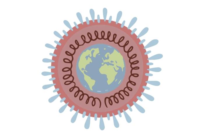 An illustration of a coronavirus on a white background