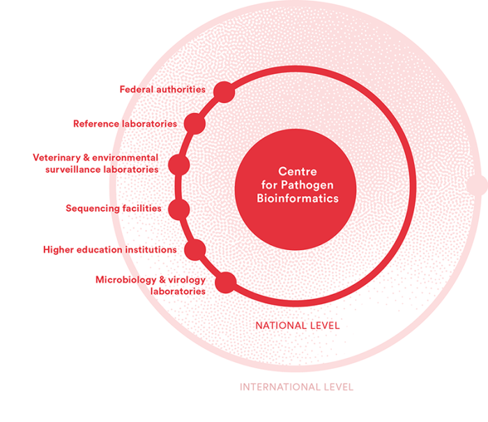 Illustration showing the activities of the Centre for Pathogen Bioinformatics