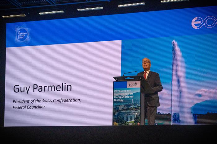 The President of the Swiss Confederation addressing an audience 