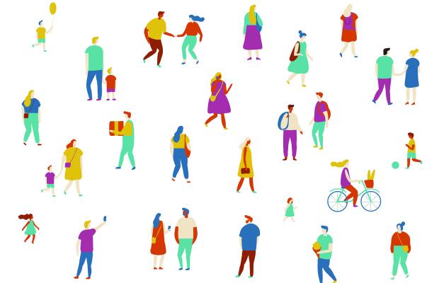 Male and female flat characters isolated on white background