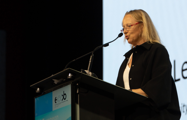 Photo of Audrey Leuba speaking at ECCB 2026