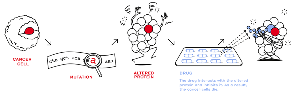 DNA profiling gives the list of mutations present in the DNA of tumour cells